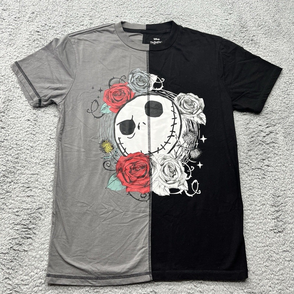 Jack Skellington T-shirt XS Nightmare Before Christmas Disney Split Black Grey